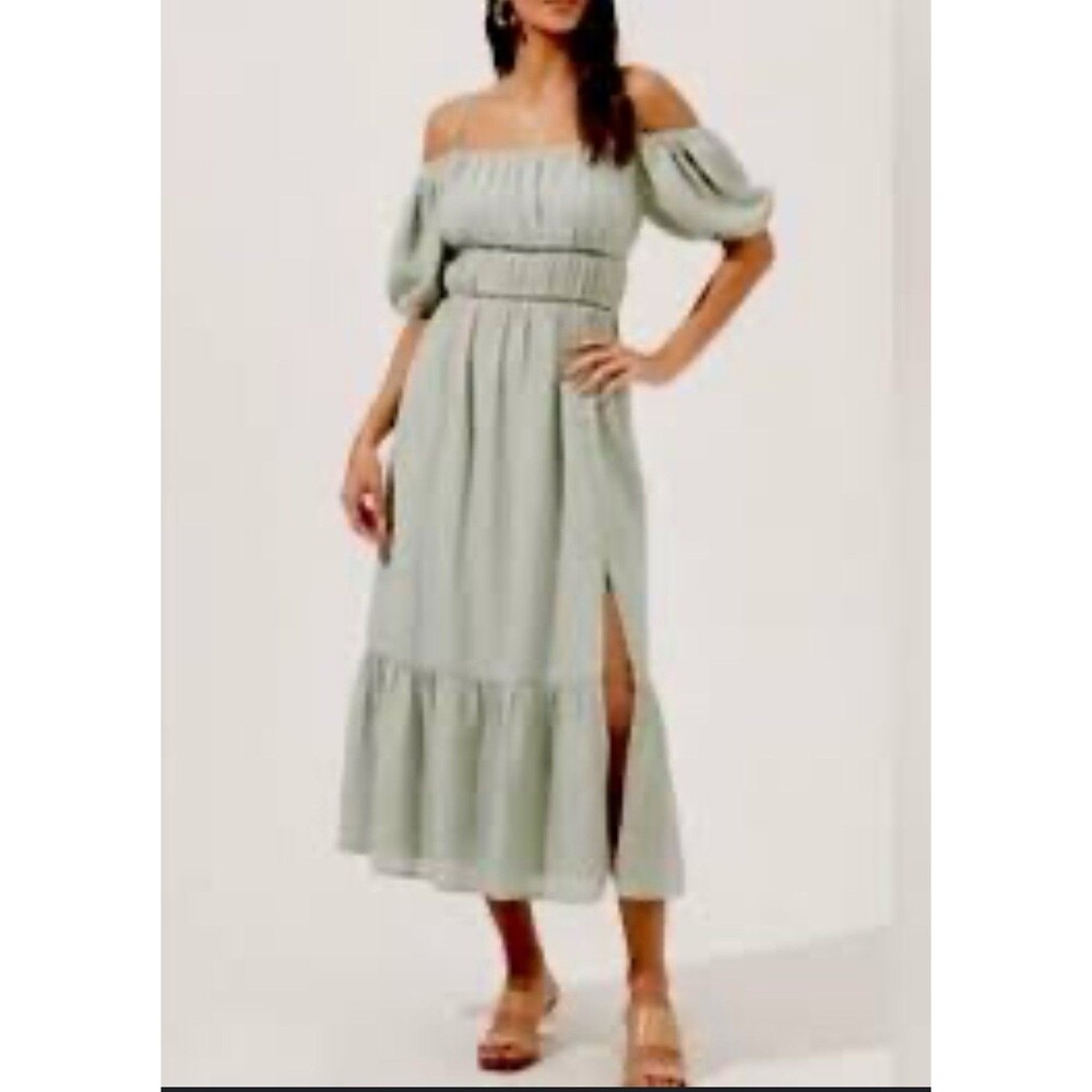 ASTR The Label Sage Green Off The Shoulder Midi Dress Small